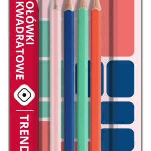Happy Color TRENDY HB Zestaw 4 Drewnianych Ołówków Kwadratowych